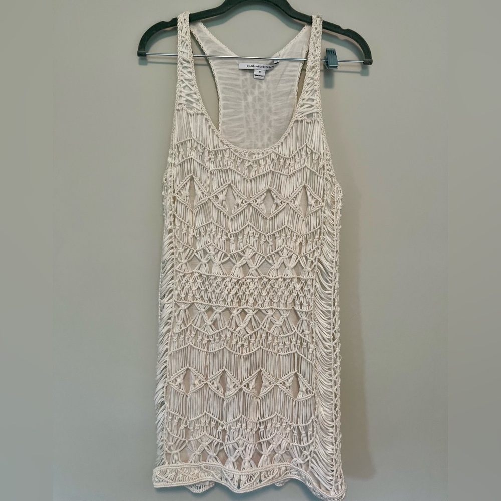Diane Von Furstenberg Cream Crochet Sleeveless Dress size Medium